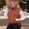 MEROKEETY Puffer Vest Women 2025 Fall Winter Sleeveless Jackets Lightweight Warm Stand Collar Quilted Zip Up Coat, Brown, Large view 3