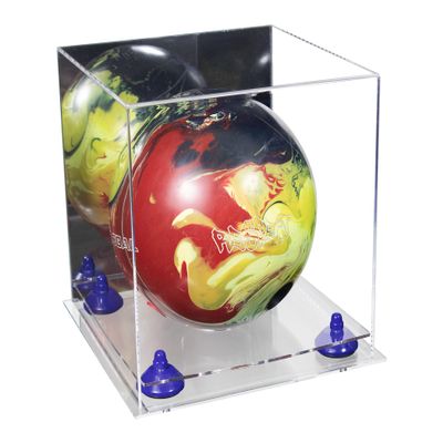 Better Display Cases Acrylic Bowling Ball Display Case with Mirror Case, Dark Blue Risers and Clear Base (B33/A028)