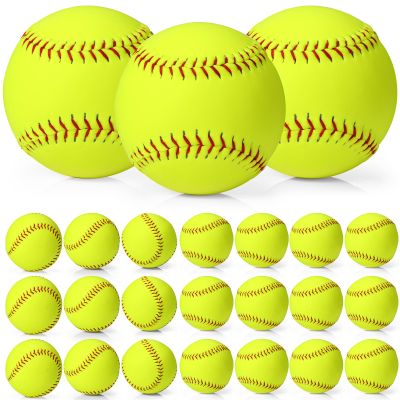 Lewtemi 24 Pack Yellow Practice Softballs Official Size and Weight Slowpitch Softball Sports Unmarked Leather Covered Youth Fastpitch Softball Ball Training Ball for Games Practice (11 Inch)