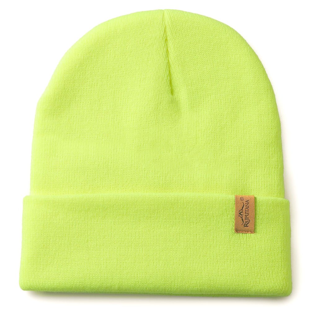 1 & 2 Packs Unisex Knit Winter Beanie Hats Cap Set for Men and Women Neon Bright Green