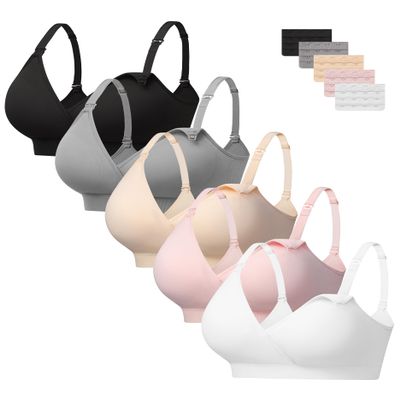 HBselect 5 Pack Nursing Bras for Breastfeeding, Seamless V Neck Maternity Bra Wireless Women Pregnancy Sleep Bralette