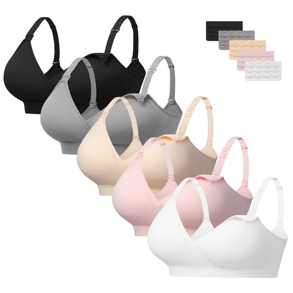 HBselect 5 Pack Nursing Bras for Breastfeeding, Seamless V Neck Maternity Bra Wireless Women Pregnancy Sleep Bralette