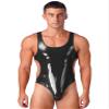 Lejafay Men Wet Look Patent Leather Bodysuit Leotard Singlet Catsuit Nightclub Party Dance Jumpsuits Black 4X-Large view 2