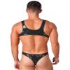 Lejafay Men Wet Look Patent Leather Bodysuit Leotard Singlet Catsuit Nightclub Party Dance Jumpsuits Black 4X-Large view 3
