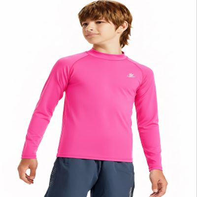 DEVOROPA Youth Boys Compression Thermal Shirts Long Sleeve Undershirt Fleece Baselayer Mock Top Pink XS