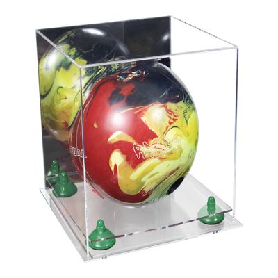 Better Display Cases Acrylic Bowling Ball Display Case with Mirror Case, Green Risers and Clear Base (B33/A028)