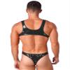 Hedmy Men's Wet Look PVC Leather Bodysuit Catsuit Open Back Jumpsuit Romper Swimsuits Clubwear Black 3X-Large view 3