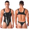 Hedmy Men's Wet Look PVC Leather Bodysuit Catsuit Open Back Jumpsuit Romper Swimsuits Clubwear Black 3X-Large view 4