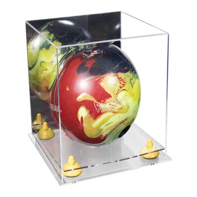 Better Display Cases Acrylic Bowling Ball Display Case with Mirror Case, Yellow Risers and Clear Base (B33/A028)