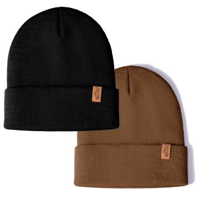1 & 2 Packs Unisex Knit Winter Beanie Hats Cap Set for Men and Women Black Brown
