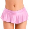 Rswnyirn Women's Shiny Glossy Satin Tight Ruffled Micro Mini Skirt Low Waist Pleated Miniskirts Pink Medium view 1