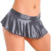 Rswnyirn Women's Shiny Glossy Satin Tight Ruffled Micro Mini Skirt Low Waist Pleated Miniskirts Grey Medium view 2