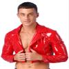 Linjinx Men's Shiny Metallic Patent Leather Jacket Latex Rubber Cropped Coat Biker Motorcycle Top T-Shirts Red X-Large view 2