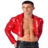 Linjinx Men's Shiny Metallic Patent Leather Jacket Latex Rubber Cropped Coat Biker Motorcycle Top T-Shirts Red X-Large view 3
