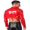 Linjinx Men's Shiny Metallic Patent Leather Jacket Latex Rubber Cropped Coat Biker Motorcycle Top T-Shirts Red X-Large view 4
