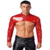 Linjinx Men's Faux Leather Wet Look Long Sleeves Tank Top Shirt Half Shrug Muscle Top Clubwear Red Medium view 1