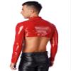 Linjinx Men's Faux Leather Wet Look Long Sleeves Tank Top Shirt Half Shrug Muscle Top Clubwear Red Medium view 2