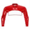 Linjinx Men's Faux Leather Wet Look Long Sleeves Tank Top Shirt Half Shrug Muscle Top Clubwear Red Medium view 3