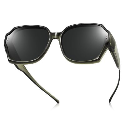BrGuras Polarized Sunglasses Fit Over Glasses Sunglasses for Women Men, Trendy Square Fit Over Sunglasses Lightweight(Light green, Black)