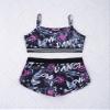QinCiao Kids Girls Sports Outfits Gymnastics Workout Tracksuit Camisole Crop Top and Boycut Shorts Set Balck&Rose Red 12 Years view 4