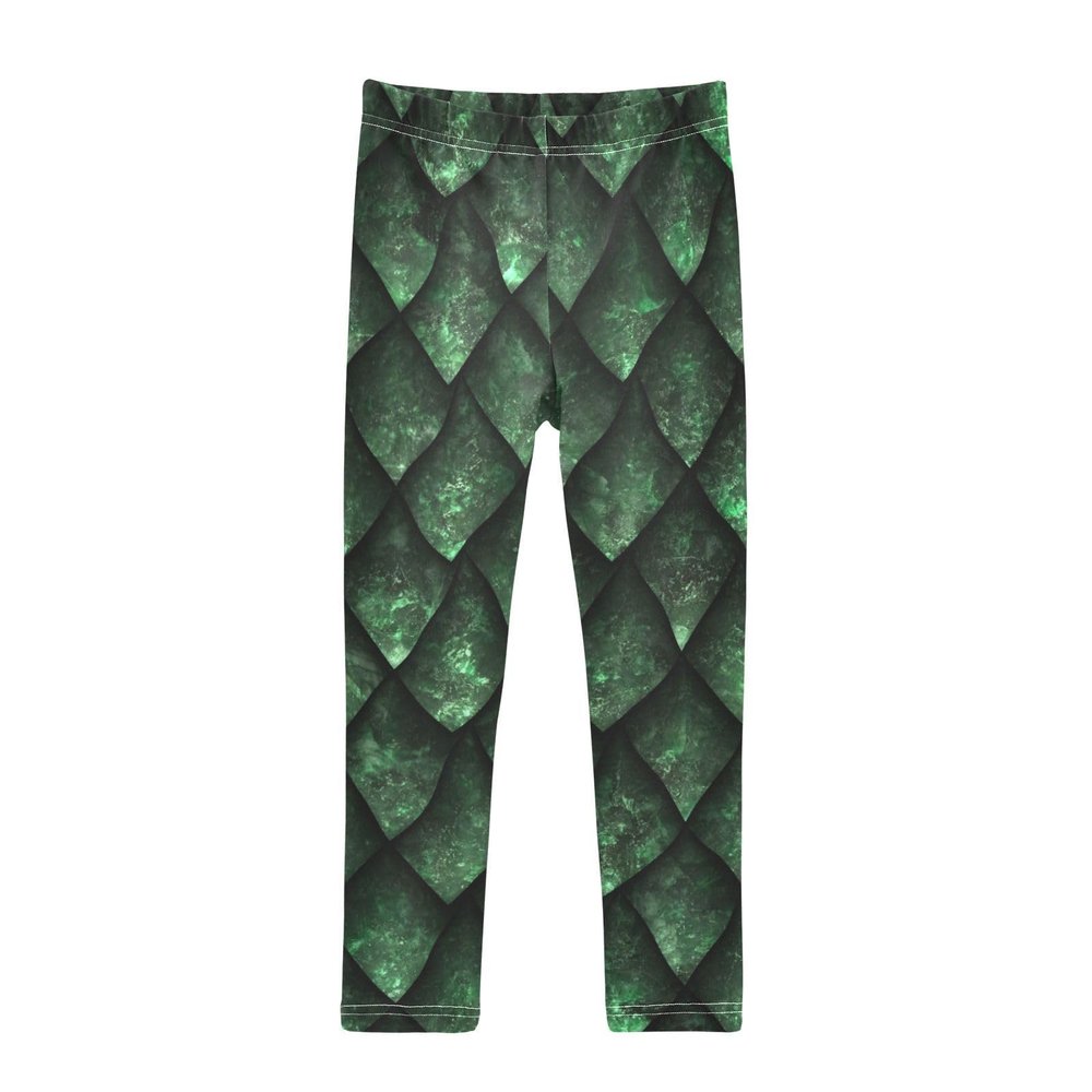 Aflyko Girls' Leggings Dragon Scales Green Kids Athletic Pants Dance Tights Yoga Ballet Running Workout Everyday Wear 5T
