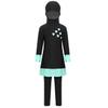 Eandarui Girls Muslim Swimwear Burkini Full Cover Hijab Modest Swimsuit Long Sleeve Top+Pants Kids Rash Guard Set Black 7-8 Years view 3