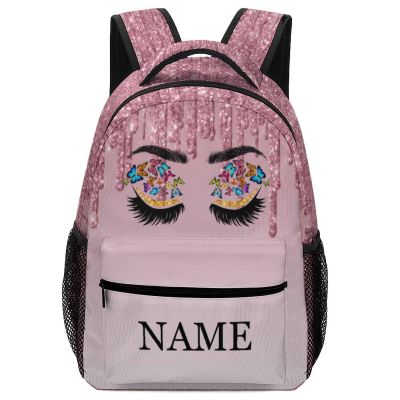 Fovanxixi Custom Pink Eyes Butterfly Backpack for Kids Boys Girls Personalized Name Text Children Backpack School Bag Customized Daypack Schoolbag for Student Bookbag