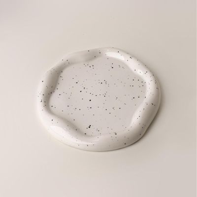 DTREEL Jewelry Storage Trays, Light Ceramic Jewelry Decorative Display Trays, Ornaments. PalletRound-InkSplashWhite