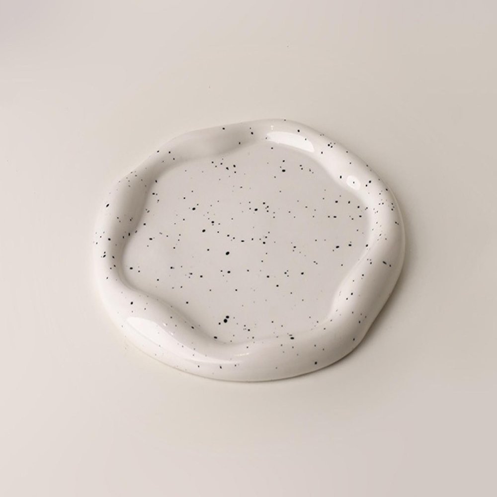 DTREEL Jewelry Storage Trays, Light Ceramic Jewelry Decorative Display Trays, Ornaments. PalletRound-InkSplashWhite