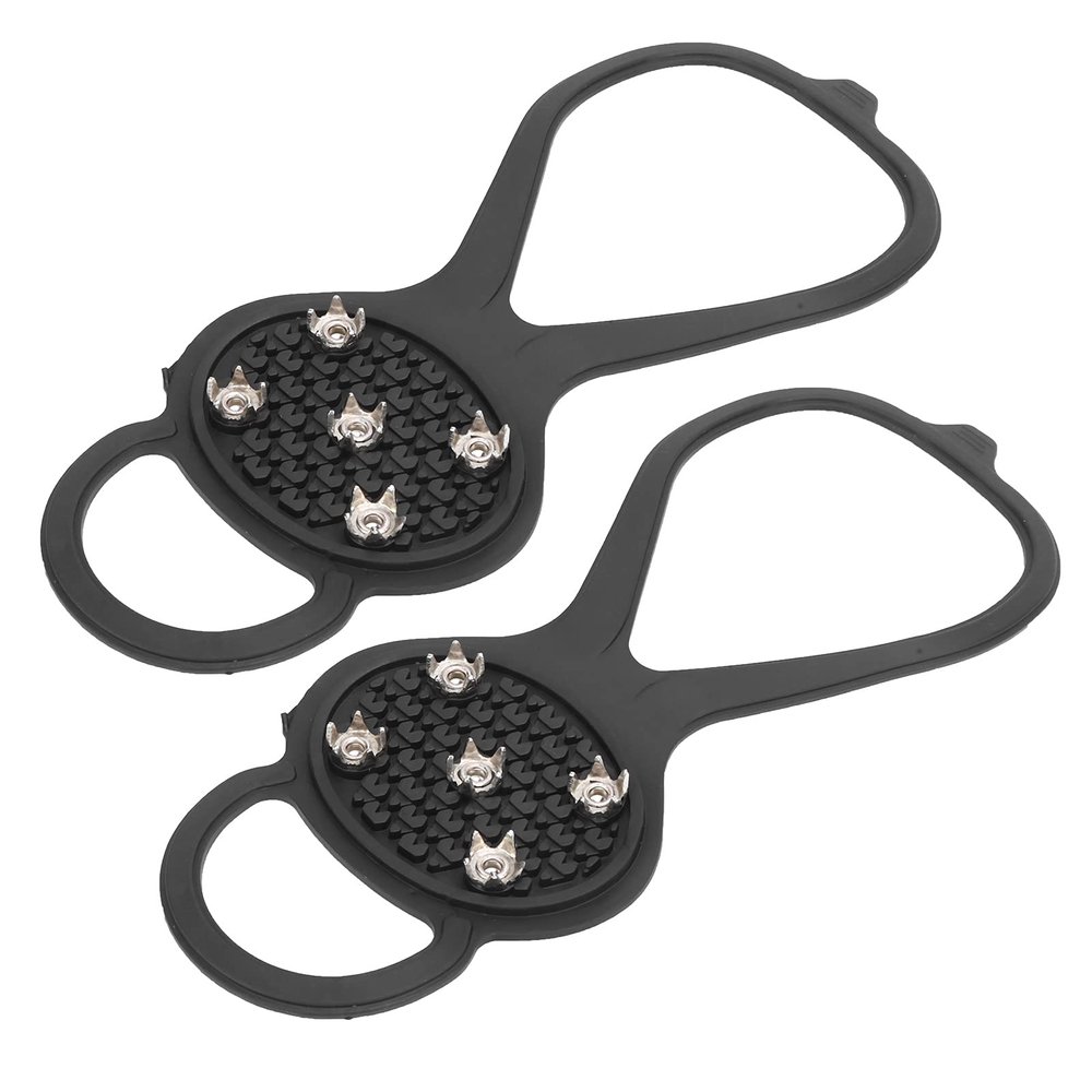 Natudeco 1Pair Snow Shoe Spikes 5 Teeth Crampons Winter Traction Cleats Climbing Crampons Mountaineering AntiSlips Shoes Spikes for Outdoor