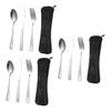 Sosoport 3sets Stainless Steel Portable Tableware Camping Cutlery Knife Fork Spoon Outdoor Utensils Storage Bag for Travel and Picnics view 1