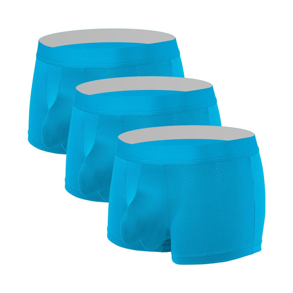 Maiyifu-GJ Men's Solid Color Cool Boxer Brief Sexy Mesh Underwear Athletic Breathable Trunks (Blue 3PC,Small)