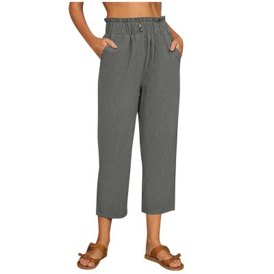 ZYXTIM Womens High Waist Harem Pants Cotton Linen Oversize Pleated Waist Straight Leg Loose Fit Beach Caual Summer Slacks Grey