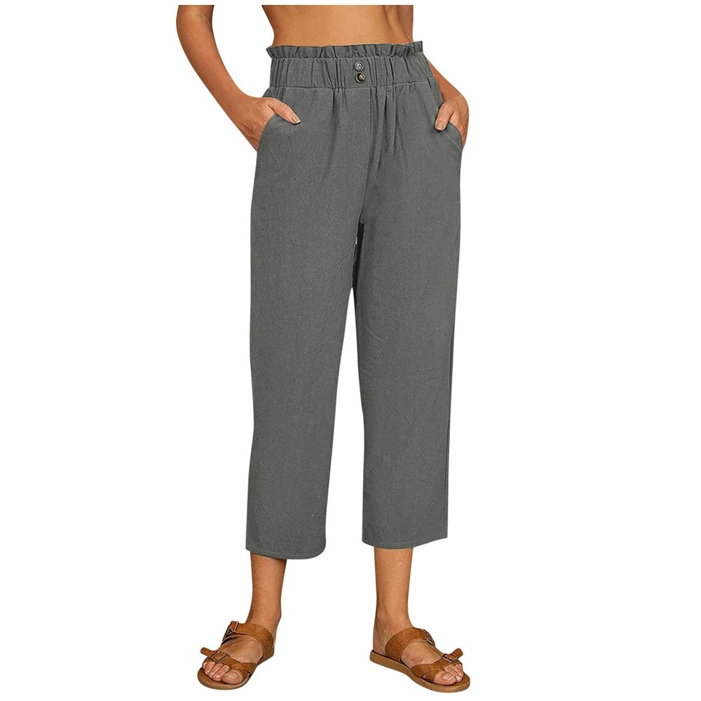 ZYXTIM Womens High Waist Harem Pants Cotton Linen Oversize Pleated Waist Straight Leg Loose Fit Beach Caual Summer Slacks Grey