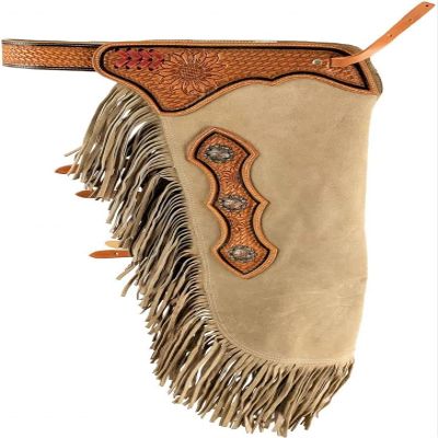 Western Chinks Suede Sunflower & Basket Weave Hand Leather Tooled Men Women Kids Custom Made Small Medium Large (Medium)