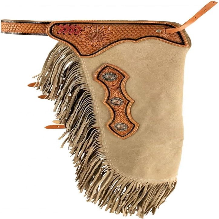 Western Chinks Suede Sunflower & Basket Weave Hand Leather Tooled Men Women Kids Custom Made Small Medium Large (Medium)