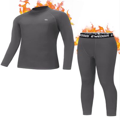 Ewedoos Thermal Underwear Set for Kids Thermals Top and Bottom Set Boys Long Johns Base Layer Thermal Set Grey