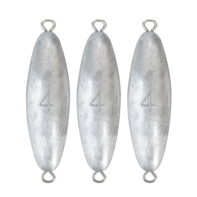 BLUEWING Torpedo Sinker Through Wire Fishing Weight Saltwater Bullet Lead Double Ringed, 4 oz, 3 Pack