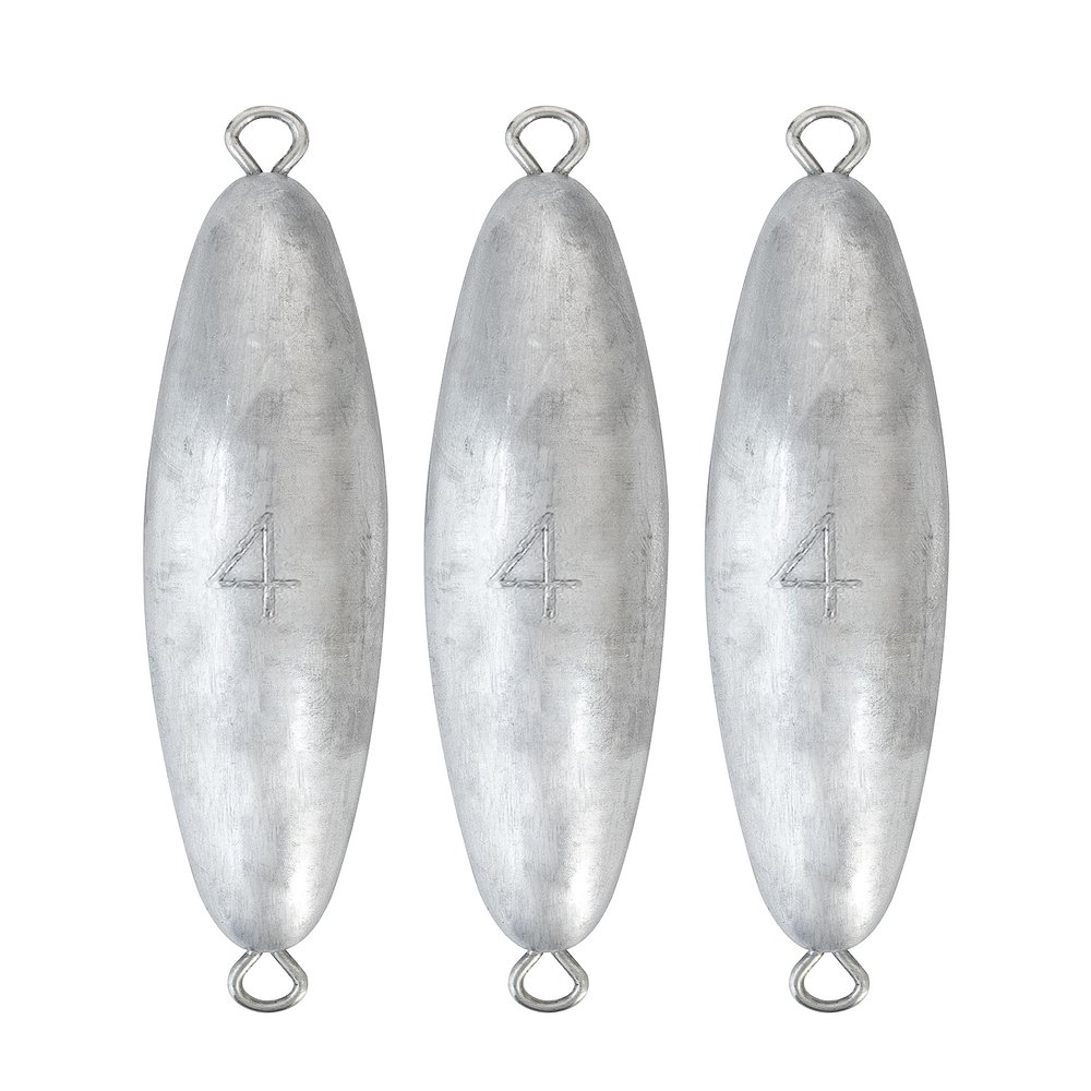 BLUEWING Torpedo Sinker Through Wire Fishing Weight Saltwater Bullet Lead Double Ringed, 4 oz, 3 Pack