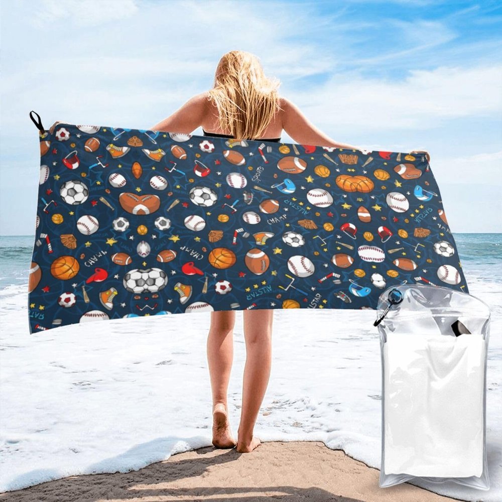 ZISHAK Sports Baseball Game Superfine Fiber Towel with Carabiner,Quick Drying Portable,Be Suitable for Beach,Pool,Hiking