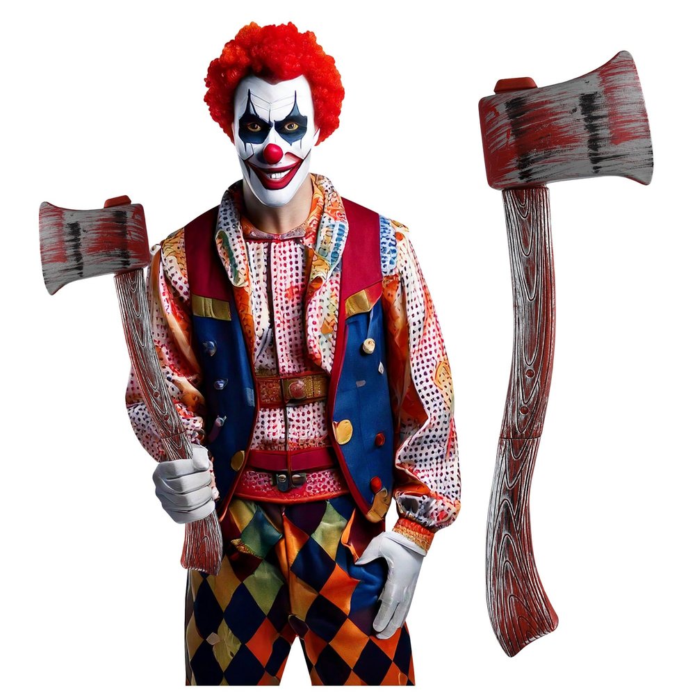 Nicky Bigs Novelties Bloody Axe Prop Fake Axes 24 Inch Hollow Plastic Long Axe Handle Included Lumberjack Clown Cosplay Medieval Viking Ax Adult Costume Halloween Horror Decoration
