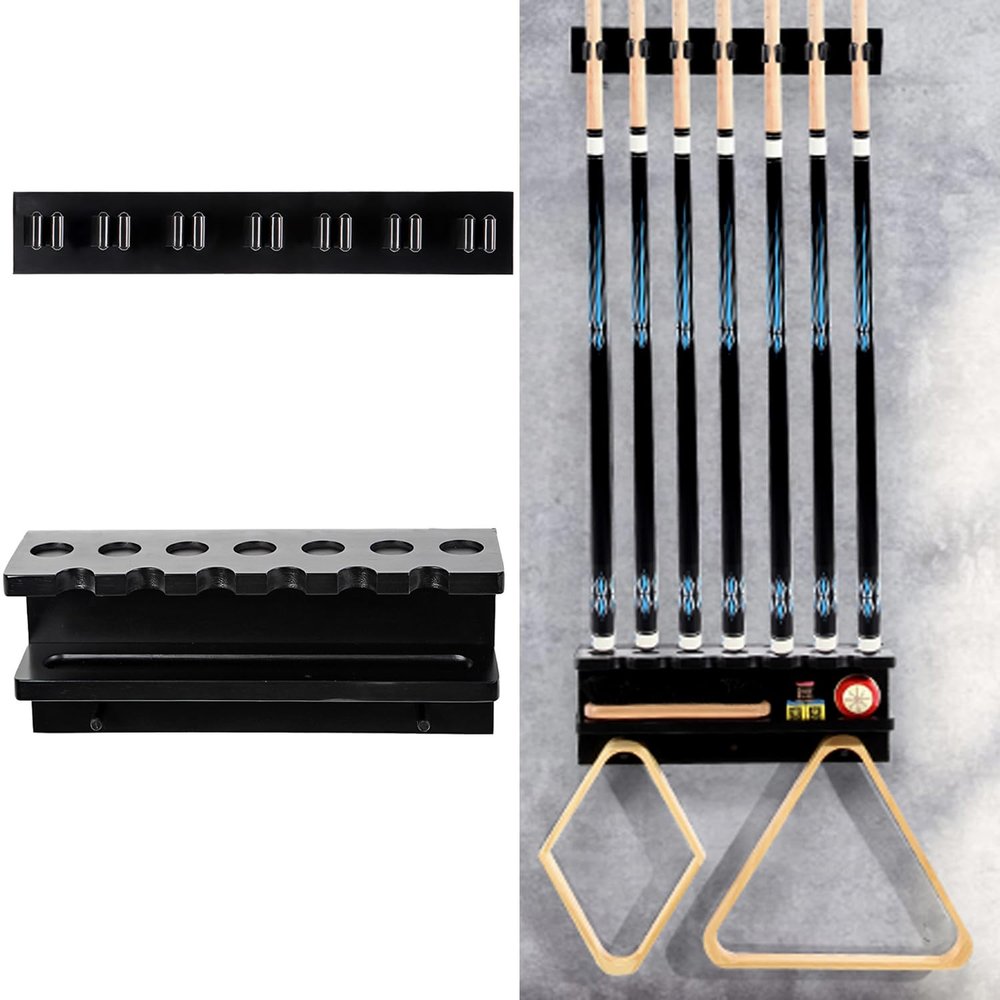 Onemacc Pool Stick Holder Wall Mount, Solid Wood Billiards Cue Rack for 7 Sticks, Claw Wall Mount for Billiards Decor, Accessories, Black
