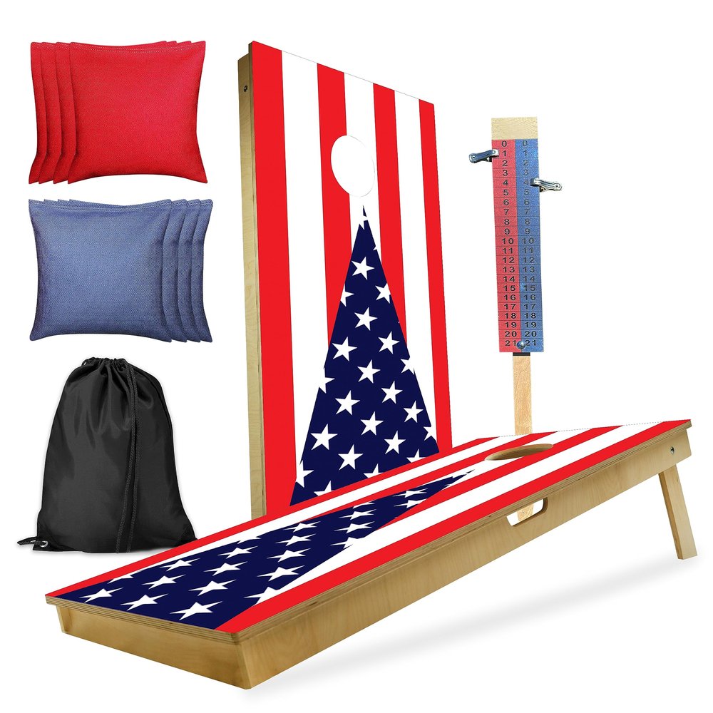 CornholeGamesUSA Professional Cornhole Set with Bags - Regulation Size Corn Hole Boards Game for Adults - Includes Score Tower and Carry Bag