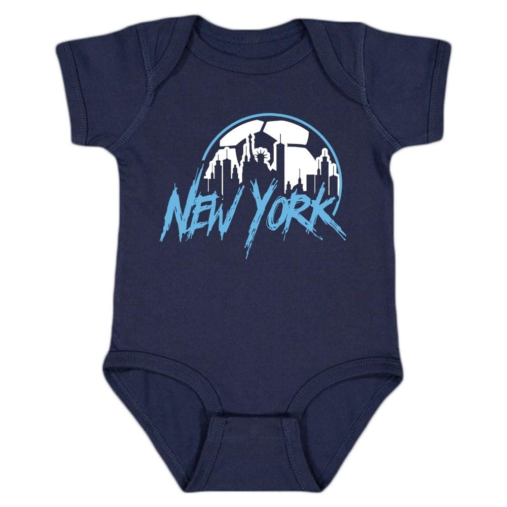 New York City Skyline Kid's Bodysuit for Soccer Fans (Navy, 24M)