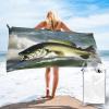 ZISHAK Bass Fishing Wave Superfine Fiber Towel with Carabiner,Quick Drying Portable,Be Suitable for Beach,Pool,Hiking view 1