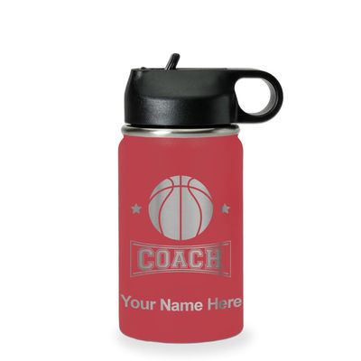 LaserGram Personalized Water Bottle, Basketball Coach, Stainless Steel Double Wall Vacuum Insulated with Flip Top Straw, Custom Engraved Gift (12oz / 335ml Maroon)