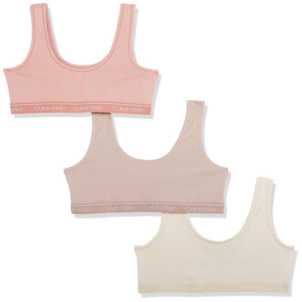 Calvin Klein Kids Girls' Modern Cotton Bralette 3-Pack, Nude/Rose Dawn/Honey, Small