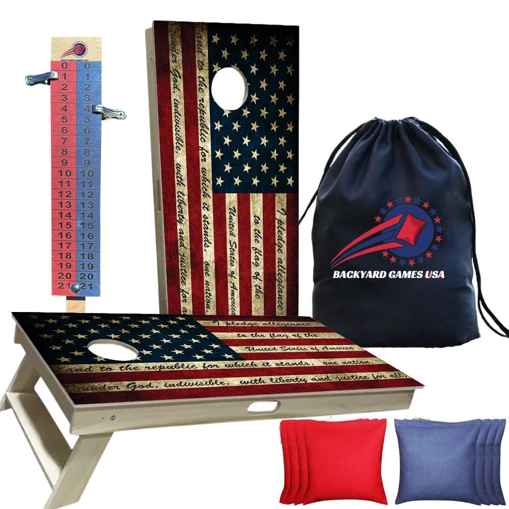 CornholeGamesUSA Professional Cornhole Set with Bags - Regulation Size Corn Hole Boards Game for Adults - Includes Score Tower and Carry Bag
