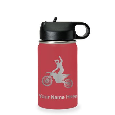 LaserGram Personalized Water Bottle, Motocross, Stainless Steel Double Wall Vacuum Insulated with Flip Top Straw, Custom Engraved Gift (12oz / 335ml Maroon)