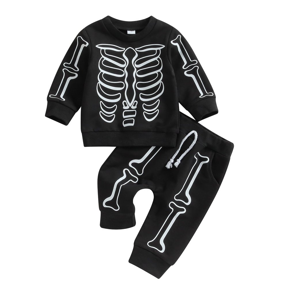 JeuaPho Baby Boy Halloween Outfits Pumpkin Pie Print Long Sleeve Sweatshirt and Pant for Toddler 2 Piece Fall Clothes Set (21 Black, 0-6 Months)